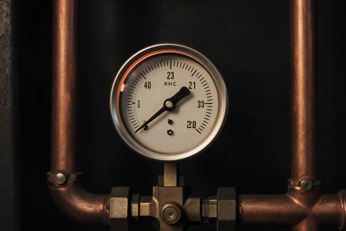 Pressure gauge on heating pipework
